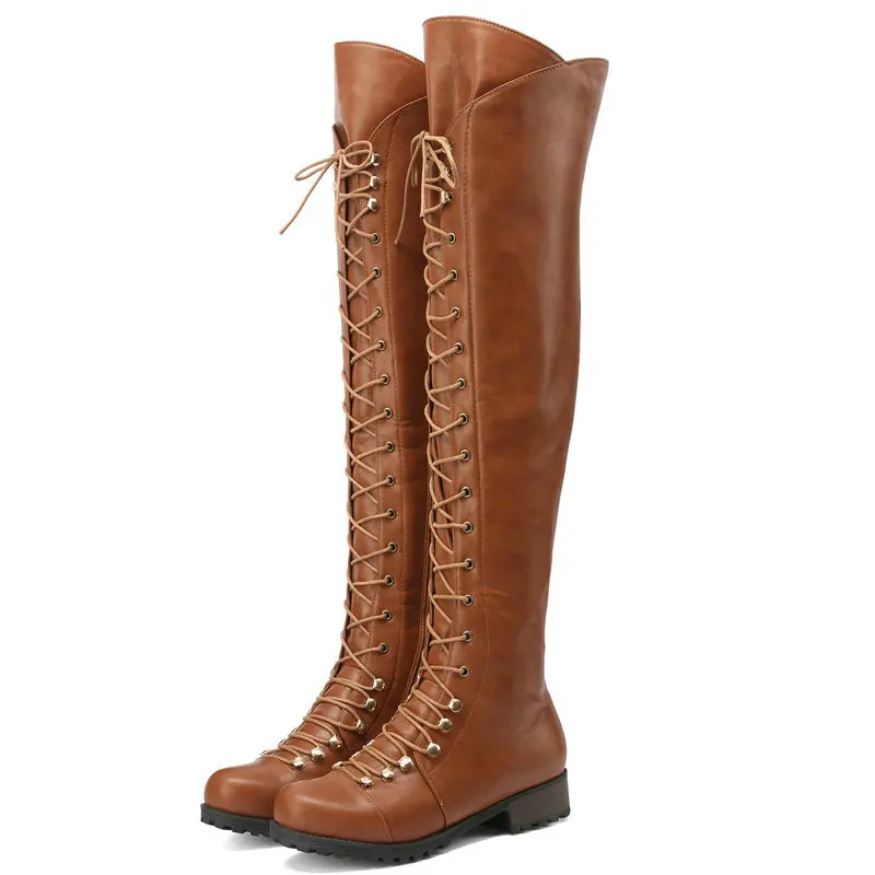 

2022 Winter New Lace-up Cross-tied Riding Equestrian Girls Shoes Winter Thigh High Flat Heels Overknees Over-the-knee Long Boots
