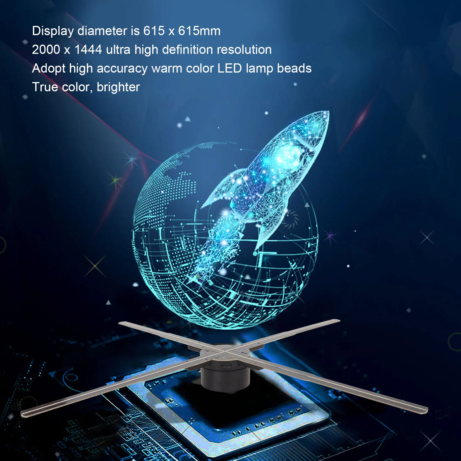 3D 홀로그램 선풍기 HD 722 LED 지지대 폰 앱, PC 와이파이 홀로그램 광고 디스플레이, 원격 100-240V, 24.2 인치