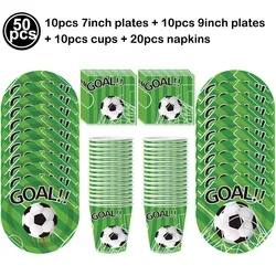 Green Soccer Theme Disposable Party Tableware Set - Plates, Cups, Napkins for Boys' Birthday Celebration (Camel)