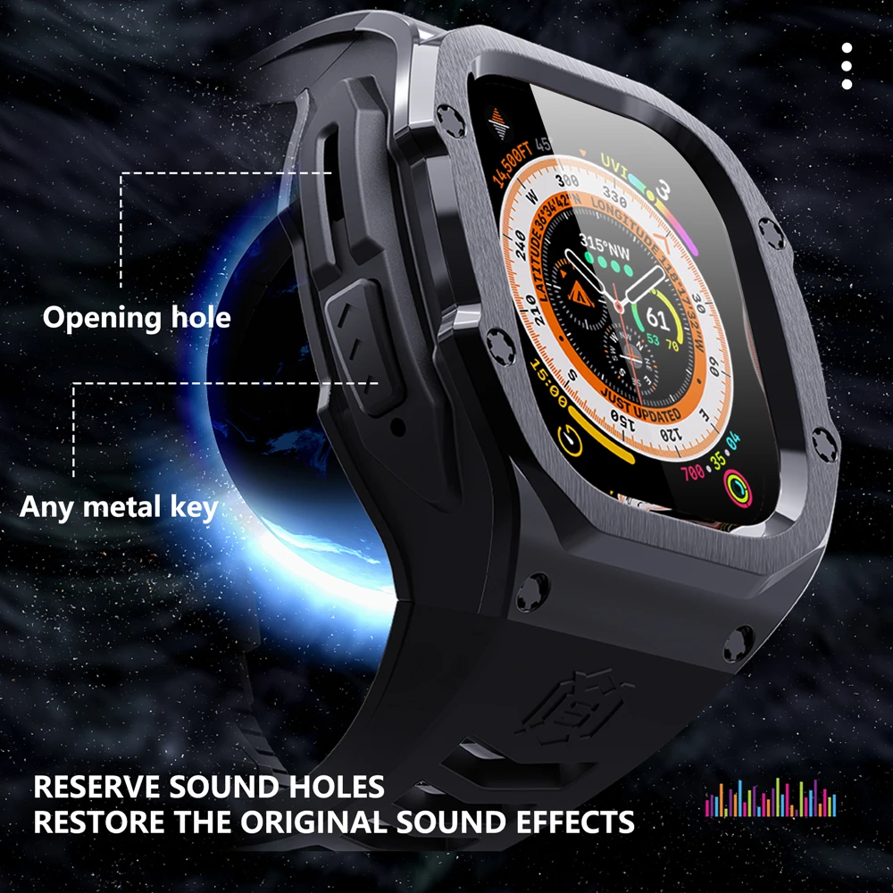 Heavy Metal Stainless Steel Rubber Case For Apple Watch Series 9 8 7 6 5 SE 44MM 45MM Shockproof Case For iWatch Ultra 2 1 49mm