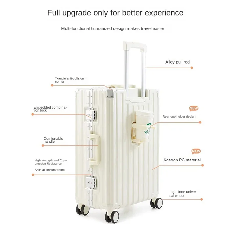 2023 New Luggage Women's Multifunctional Trolley Case 24 Inch Aluminum Frame Travel Silent Spinner 20 Inch Cabin Suitcase