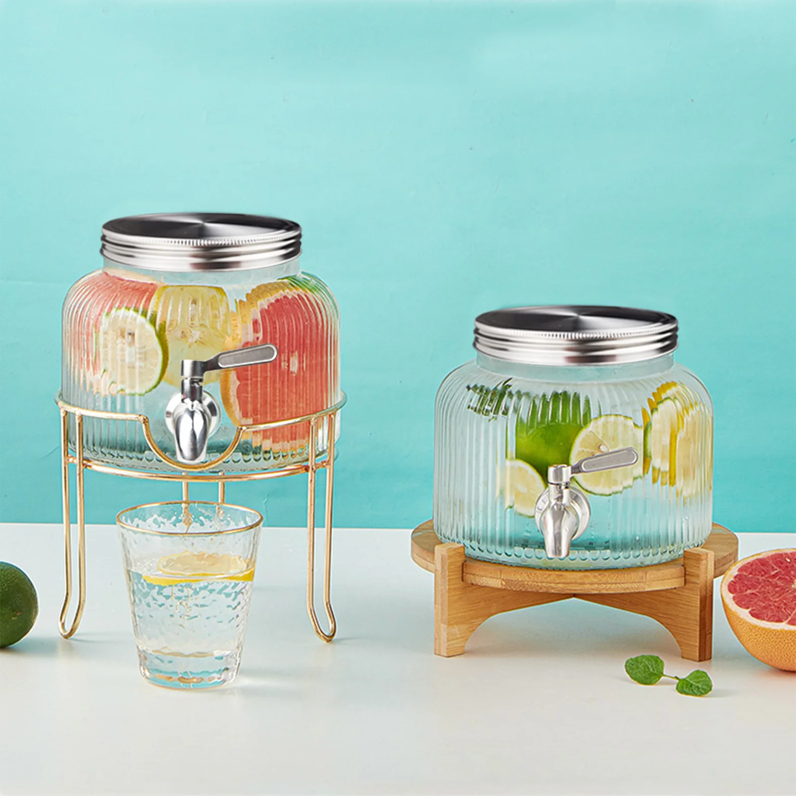 Glass Mason Jar Double Drink Dispenser with Leak Free Spigot on