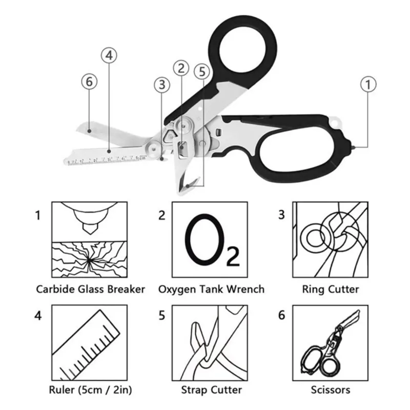 Tesoura dobrável tática multifuncional, Raptors, First Aid Expert, Ferramenta de sobrevivência ao ar livre, Ferramentas combinadas