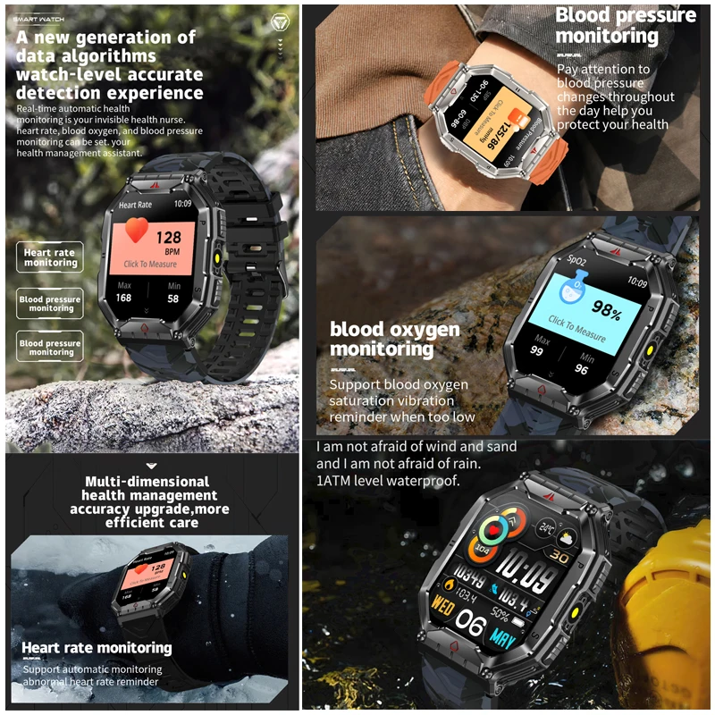 2024 New Durable Military GPS Smart Watch Men 2.1-inch AMOLED HD Screen Heart Rate Bluetooth Call Waterproof Outdoor Smart Watch 3