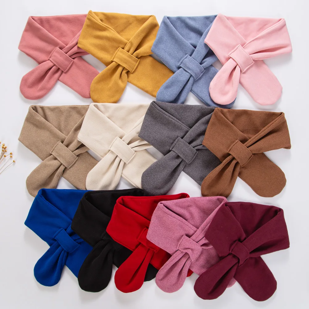 인조 캐시미어 베이비 스카프 벨벳 넥커치프 솔리드 키즈 넥 스카프 트위스트 보우  넥 워머 어린이 여아 겨울용