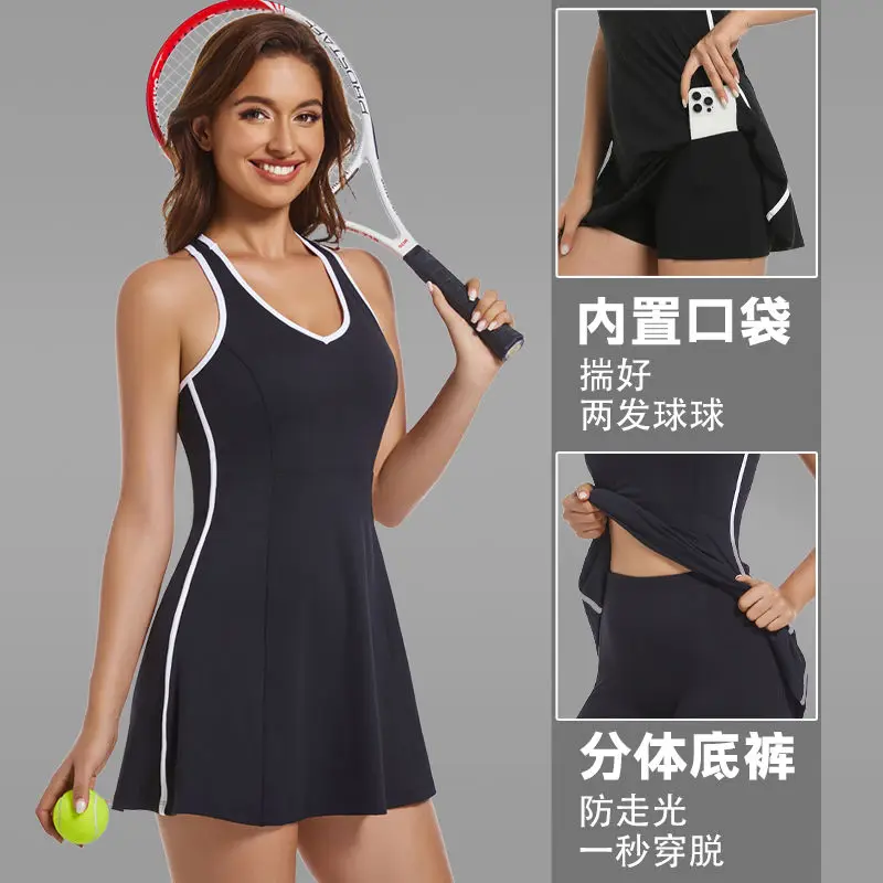Sports Tennis Dress Quick-drying Breathable Slim Fit with Chest Pad Fitness Suit Summer Women's Sleeveless Badminton Uniform