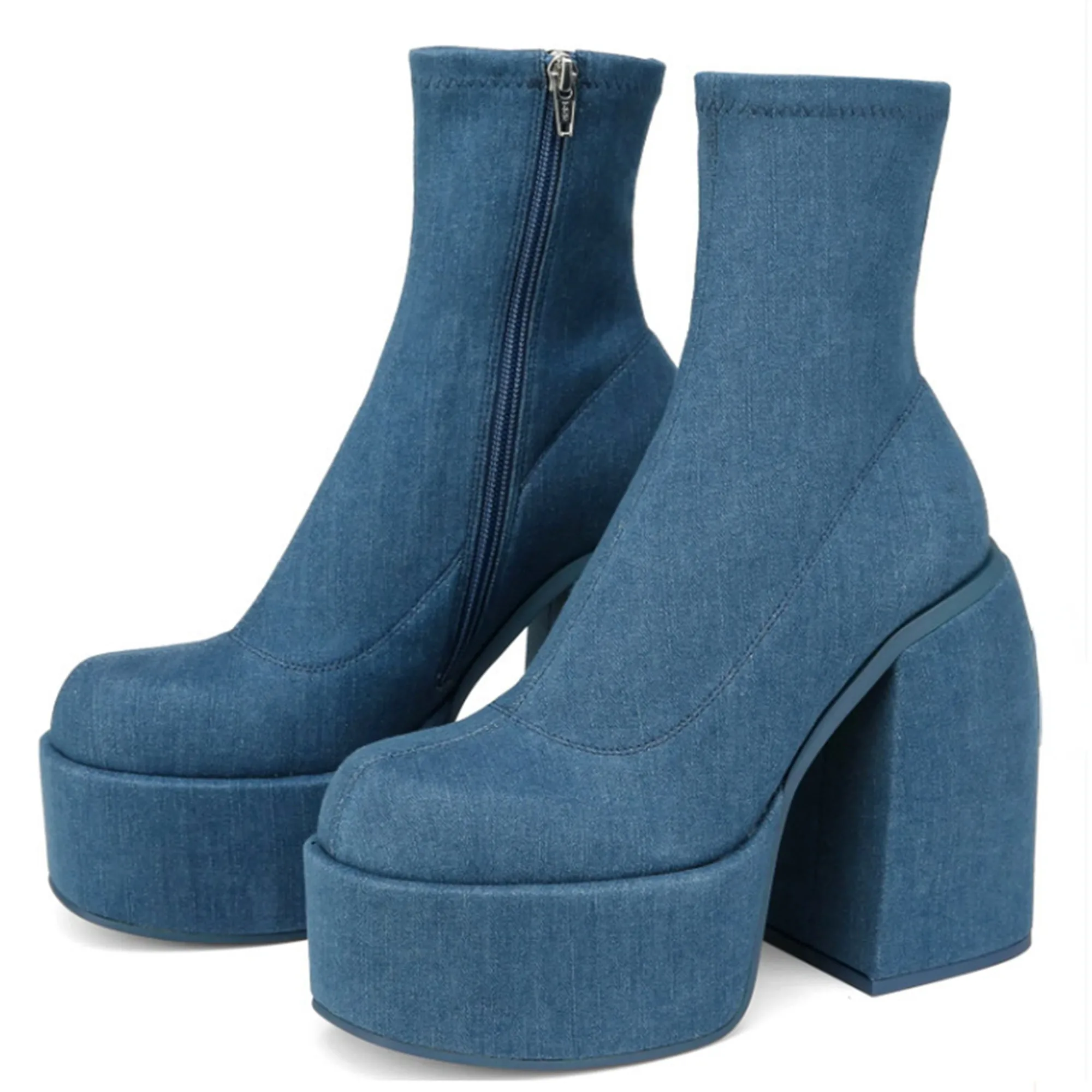 

Short Boots Women's Chunky Heel 2023 Autumn Waterproof Platform High Heel Boots Frosted Skinny Leg Elastic Boots