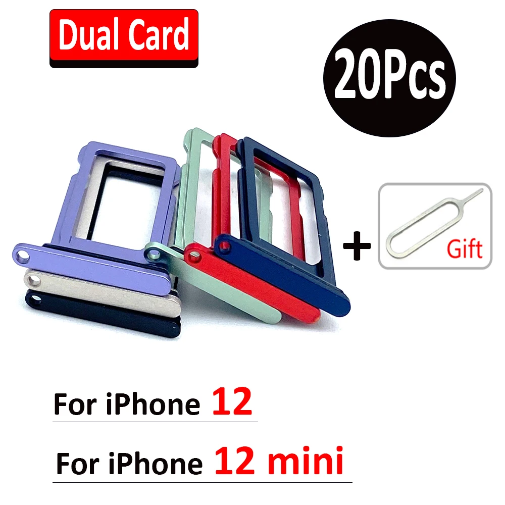 

20Pcs，Original Dual Card SIM Card Tray chip slot drawer Holder Adapter Accessories Replacement For IPhone 12 / 12 mini + Pin