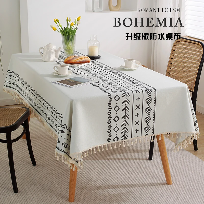 

Cotton linen tablecloth, waterproof and anti scalding household dining table cloth, tablecloth, simple fabric art
