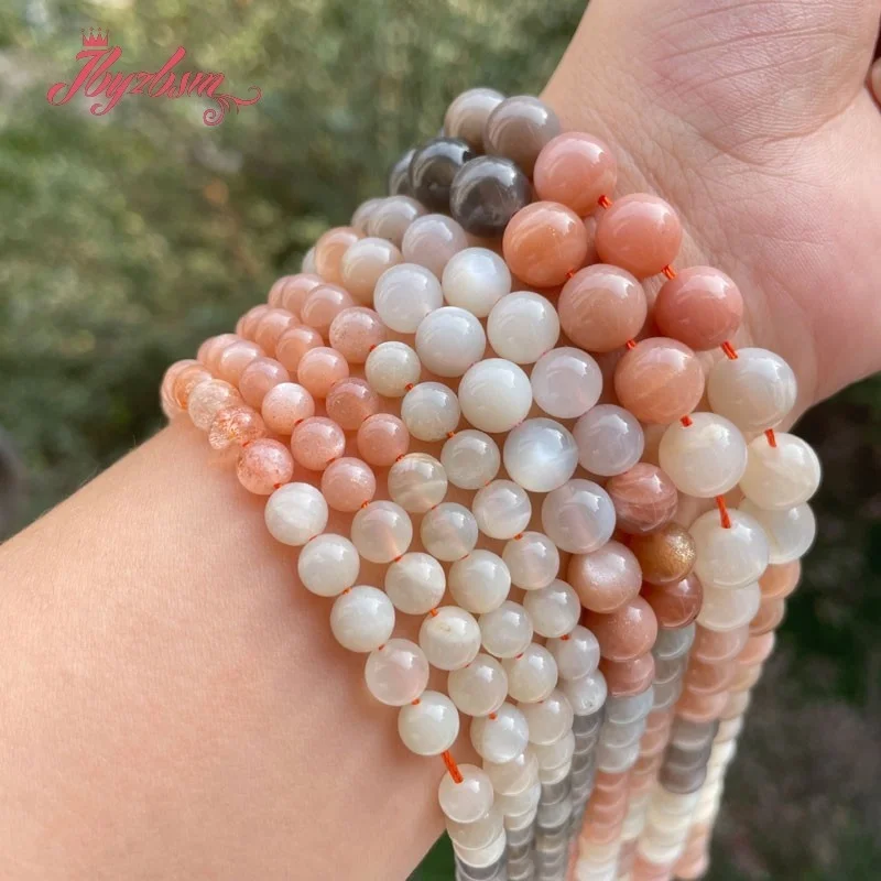 6/8/10mm Smooth Round Rainbow Multicolor Natural Stone Beads Moonstone for DIY Accessories Necklace Bracelets Jewelry Making 15