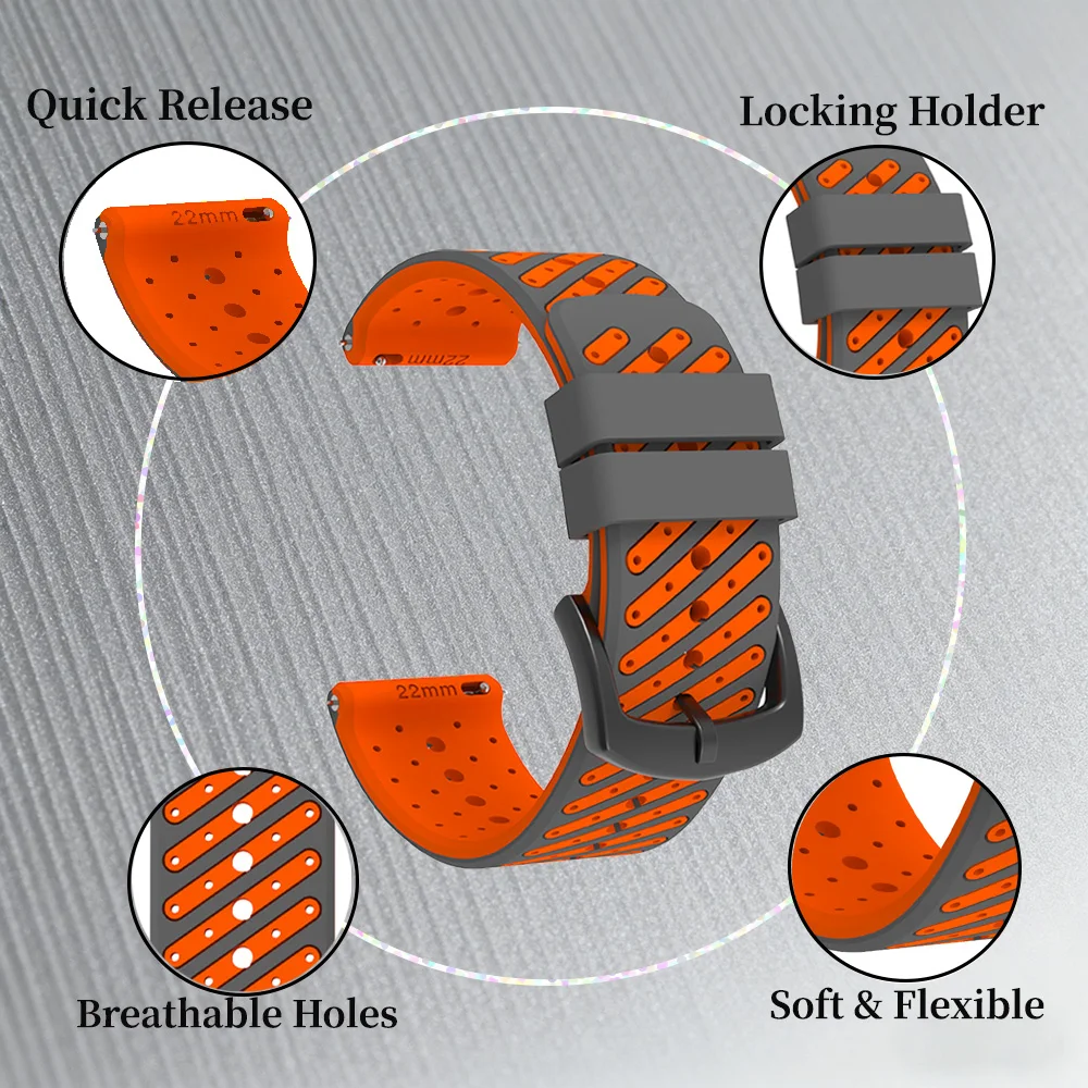 Premium 22mm Silicone Smartwatch Replacement Strap - Durable Wristband Bracelet