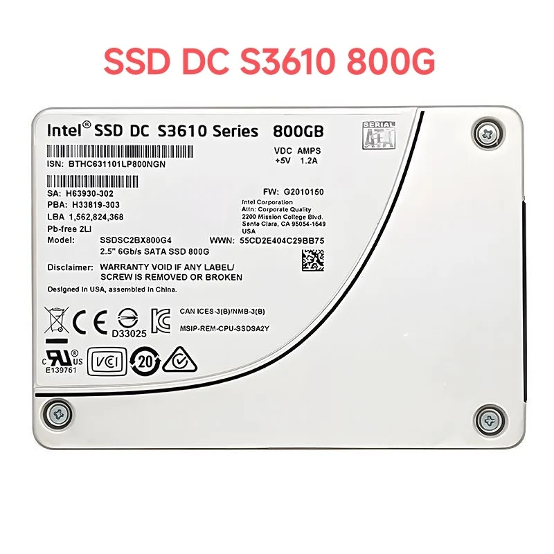 

New Original For Intel SSD DC S3610 800GB SSDSC2BX800G4P 2.5 Inch Solid State Drive 6Gb/s For HP Version