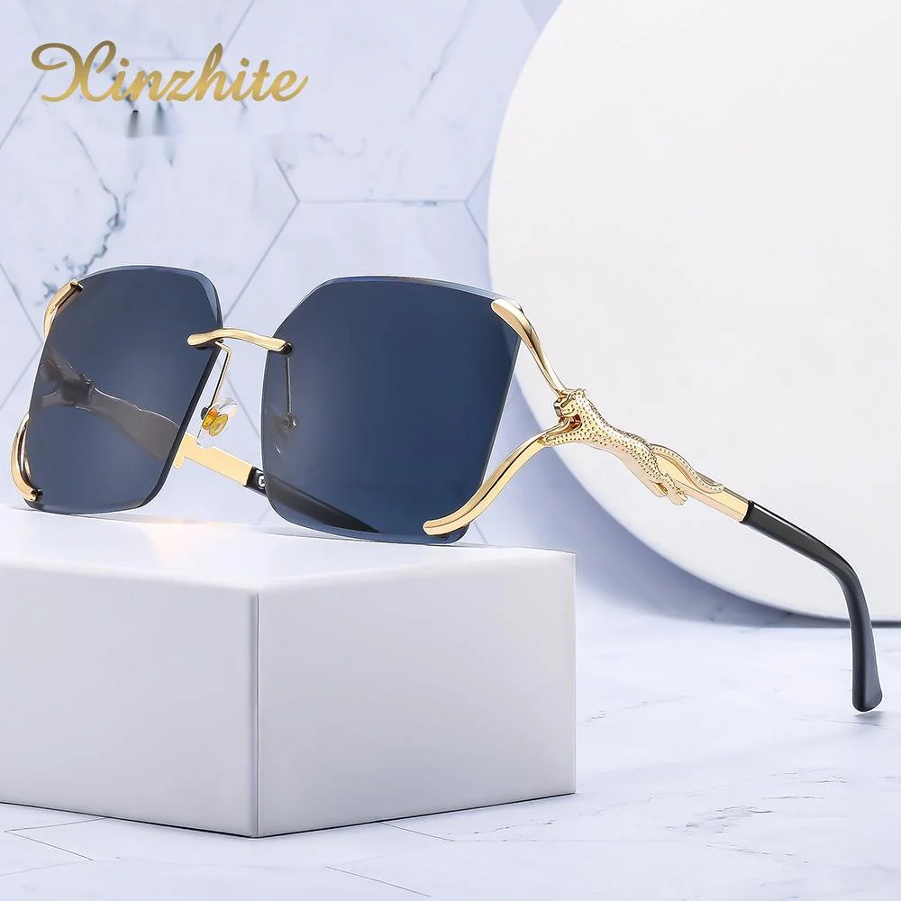 Neue Metall-Leopardenbeine, personalisierte Sonnenbrillen, modische, rahmenlose, getrimmte, überkreuzte, große Rahmenbrillen für Damen_voghion.com