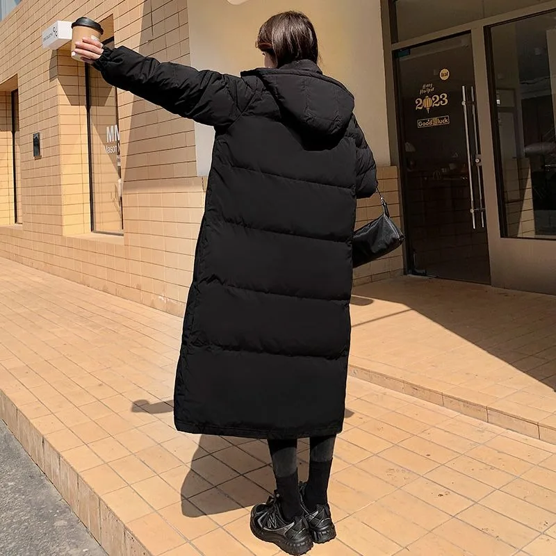 2023 New Women Down Jacket Winter Coat Female Warm Thick Parkas Loose Large Size Outwear Extended Version Hooded Overcoat XS 3XL