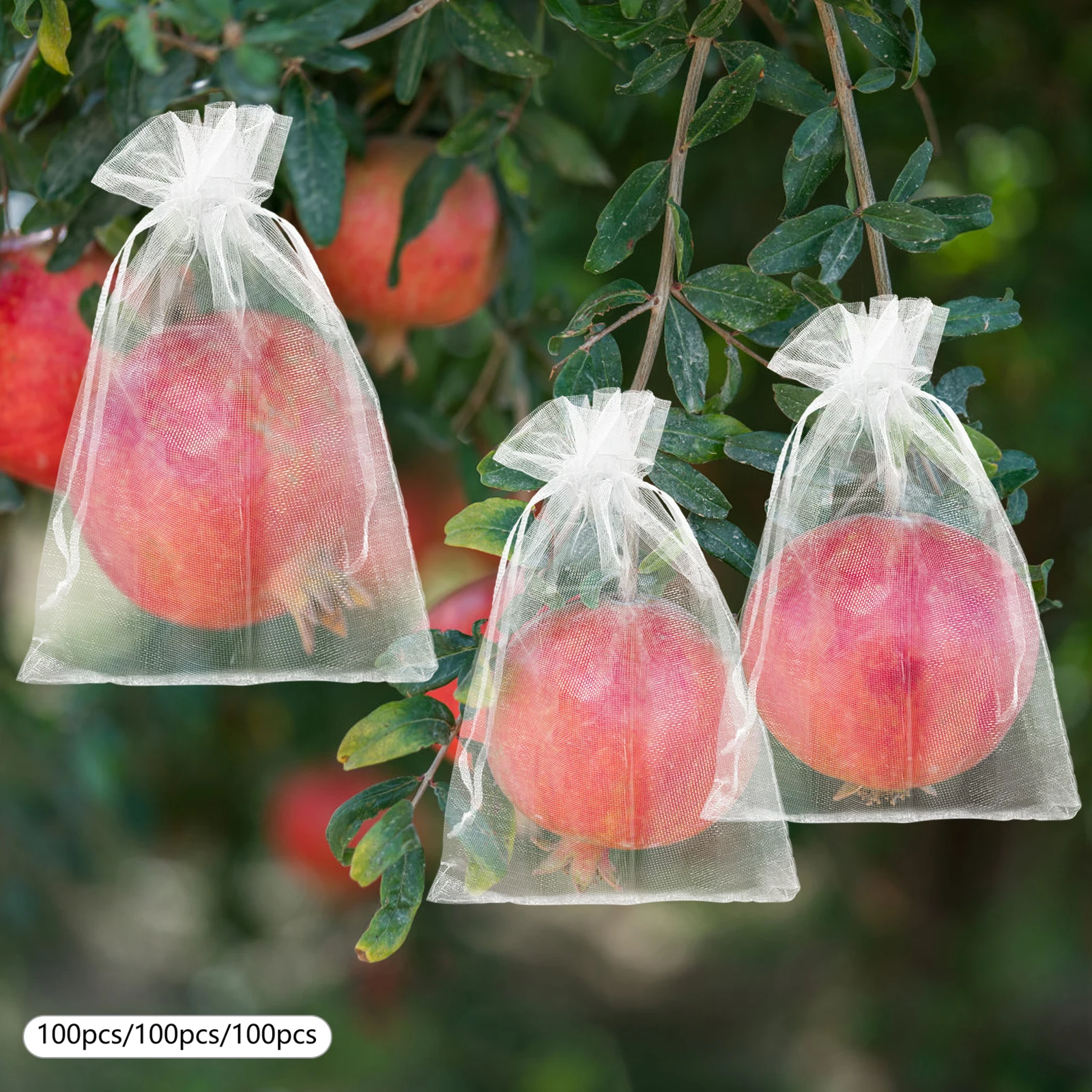 300Pcs Fruit Protection Bags, Garden Netting Bags with Drawstring, Fruit Netting Bags White/Green