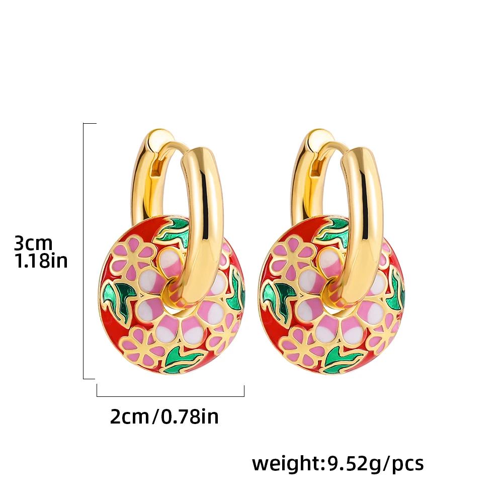 2025 Gold Color Stainless Steel Chunky Hoop Earrings Enamel Flower Round Loop Ear Buckle Earring Brincos for Women Jewelry