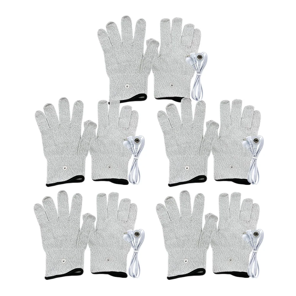 

5 Pairs Tens Machine Conductive Gloves Silver Fiber Facial Massager Electro Therapy Electrode Hand Massage Electrotherapy Wires