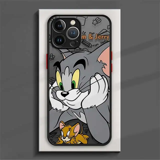 T-tom y j-jerry funda de teléfono mate de dibujos animados para iPhone 15 14 11 Pro Max 13 12 Mini XR X SE 7 8 6 6S Plus, cubierta translúcida