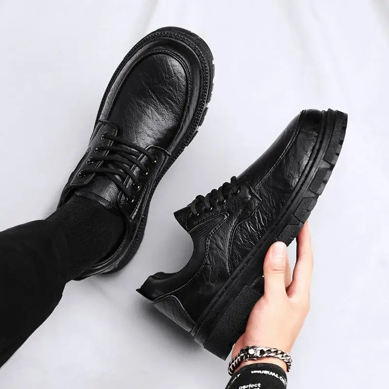 

Dr. Boots Men's Summer Men's High-Top Boys Working Boots British Style Mid-Top Motorcycle Leather Boots Black Men's