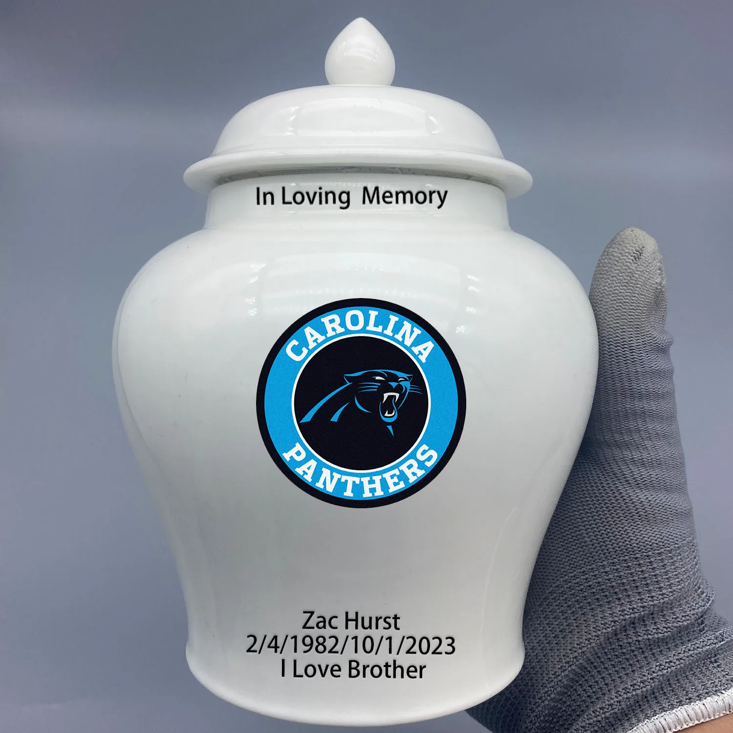

Medium Urn for Carolina Panthers-themed Logo Custom Urn.Send me the name/date you want to appear on the urn by Remarks Message.