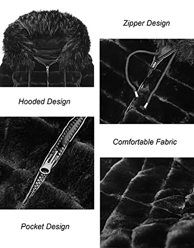 Giolshon Women Winter Double Sided Hooded Puffer Coat Detachable Faux Fur Collar Warm Female Fur Jacket Windproof Down Coat