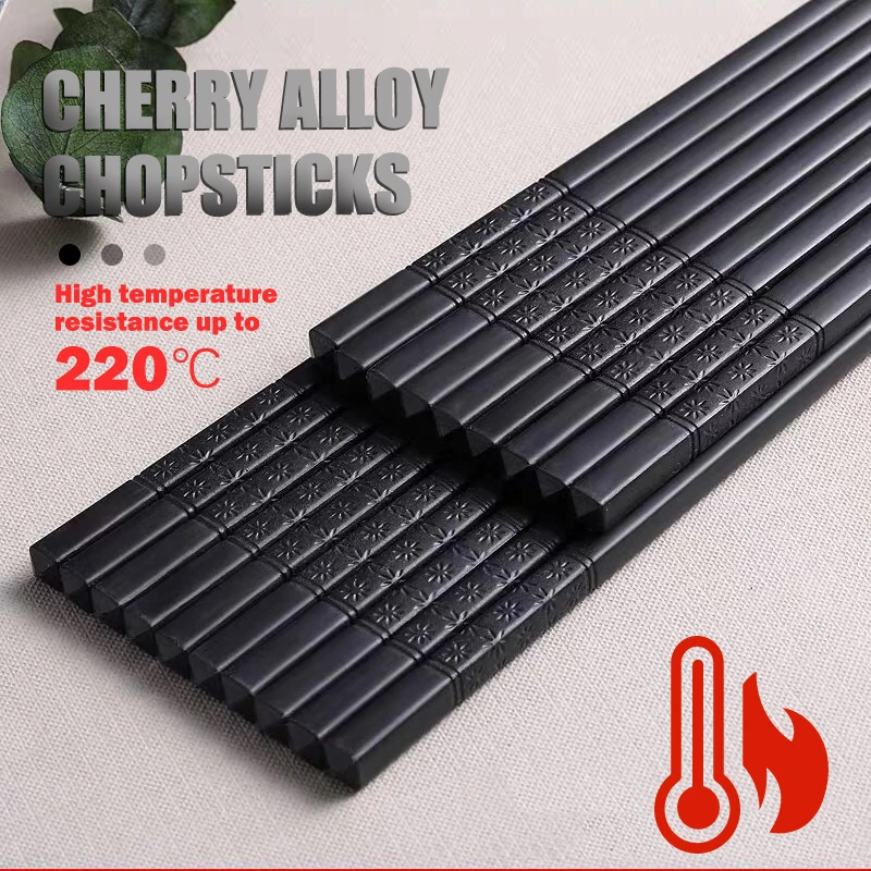 1 Pairs Alloy Chinese Chopsticks Food Japanese Sushi Sticks Reusable Non Slip Dishwasher Safe Bamboo Shape Food Grade Chopsticks
