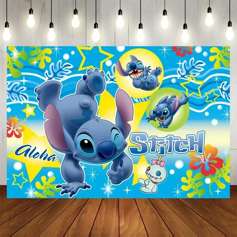 Birthday Backdrop Party Backdrop Curtain Party Decoration Party Supplies Disney Lilo Stitch Birthday Party Decorations Children's Cartoon Party Backdrops Photographic Background Decor Banner NO DIY