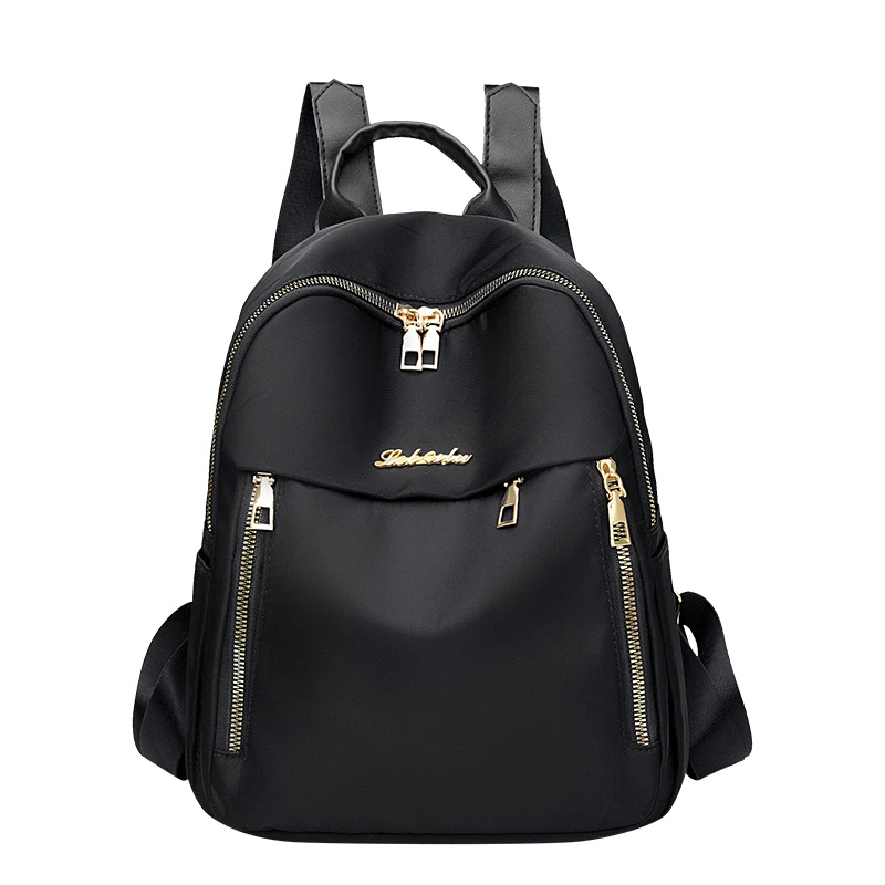 1 women's travel backpack, large capacity Oxford cloth nylon backpack, with adjustable shoulder straps, black color, zipper clos