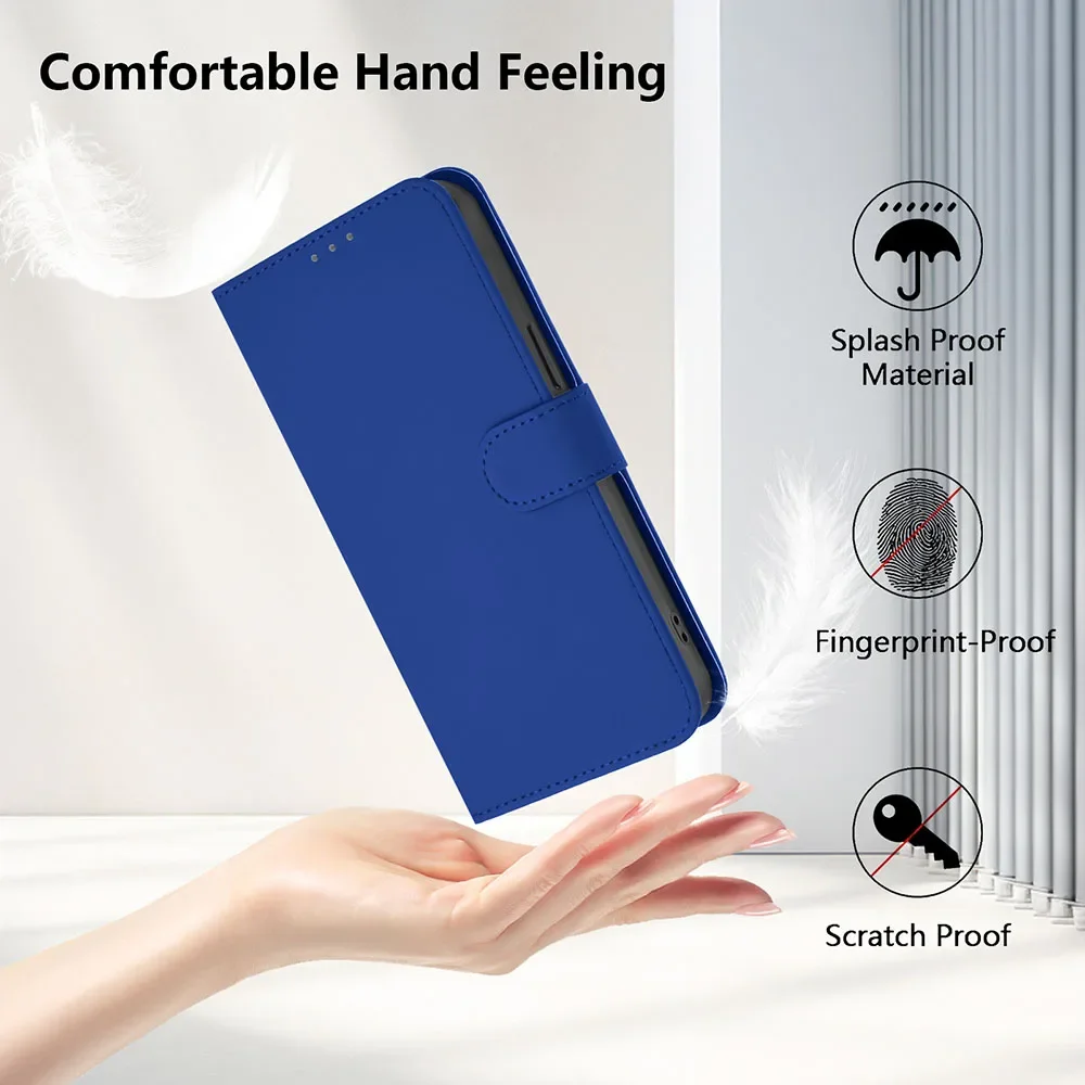 Classic Solid Color Leather Flip Wallet Stand Phone Cover Shell
