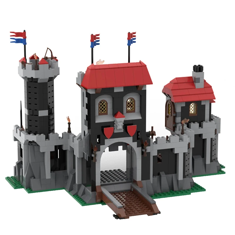 

Новинка 1066 шт. строительные блоки MOC: Европейский средневековый уличный вид, черный замок и речная крепость, креативные идеи «сделай сам», строительные блоки в подарок