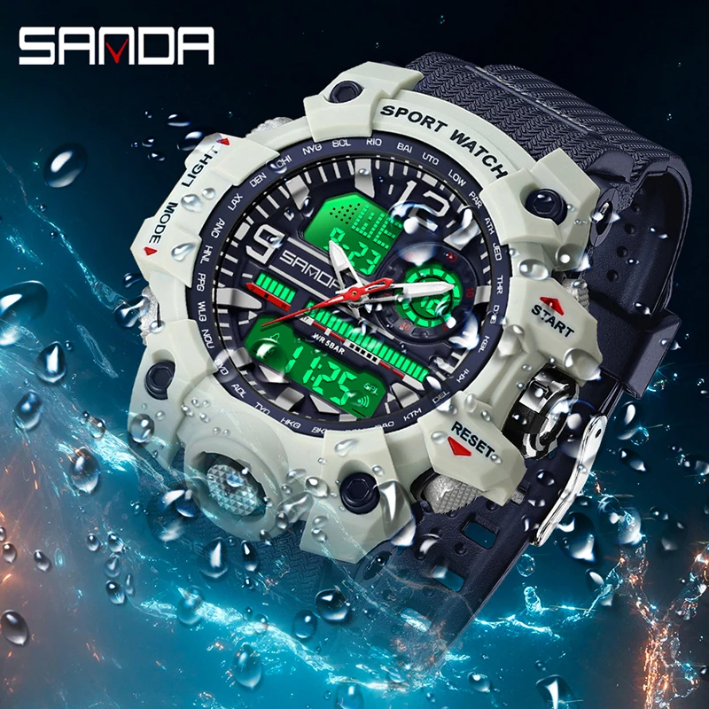 SANDA Brand G Style Ladies' Watches 50M Waterproof Outdoor Sports Military Quartz Watch For Women LED Digital Wristwatch Clock 4