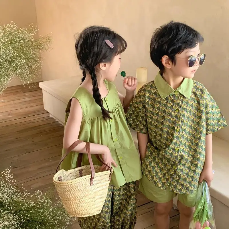 

Children Clothing Set Brother Sister Clothes 2023 Summer New Korean Boys and Girls Two-piece Clothes Top+Short