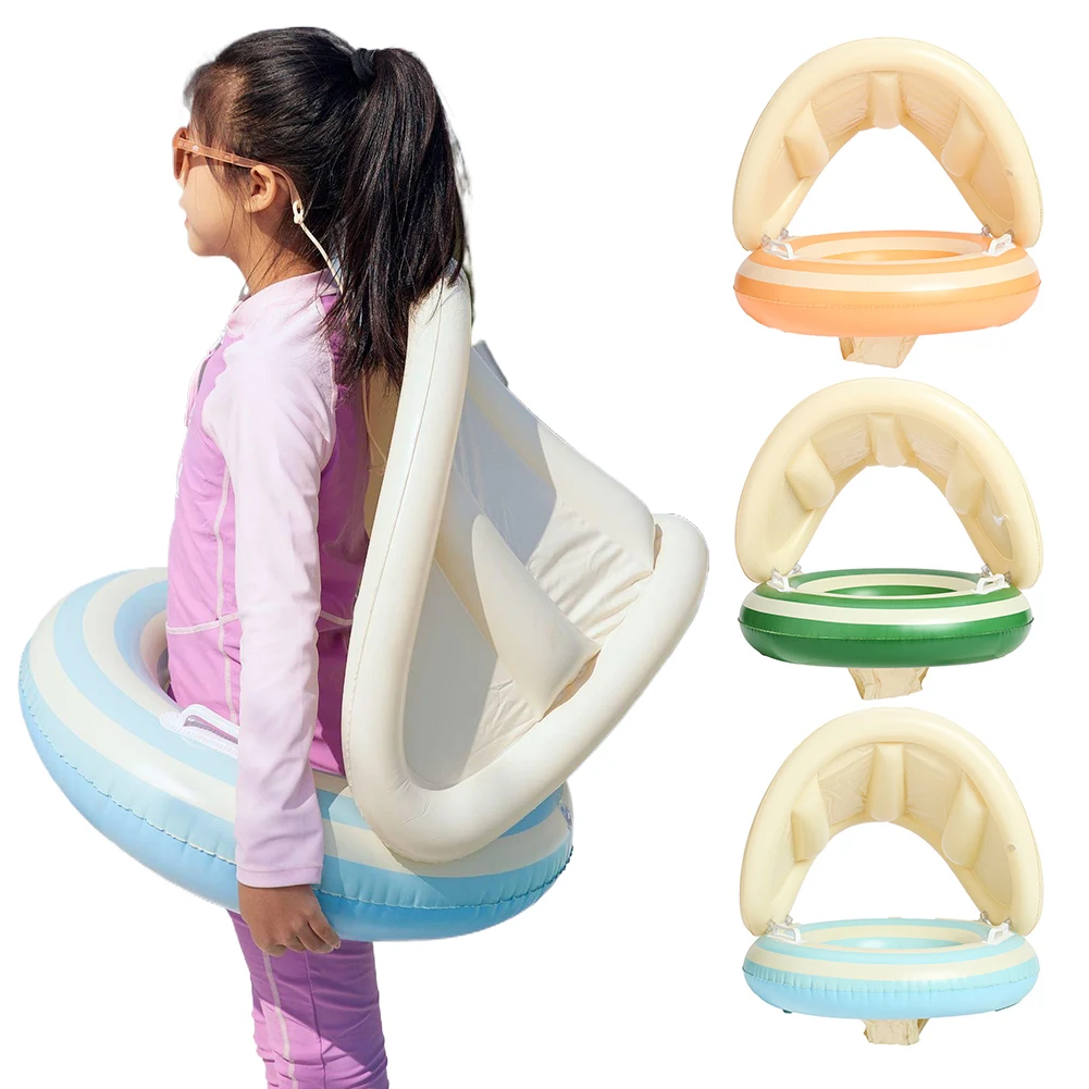 Baby Swimming Ring Inflatable Swim Ring with Detachable Sunshade Beach Water Toys Leakproof Baby Pool Toy for Kids Toddlers