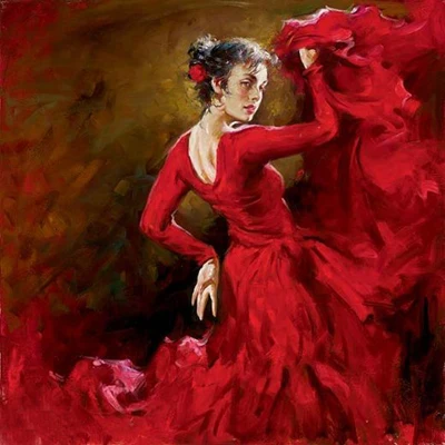 

TOP art good oil painting - SPANISH DANCER Flamenco red Dance woman-100% hand painted ART on canvas 24 inch-free shipping cost