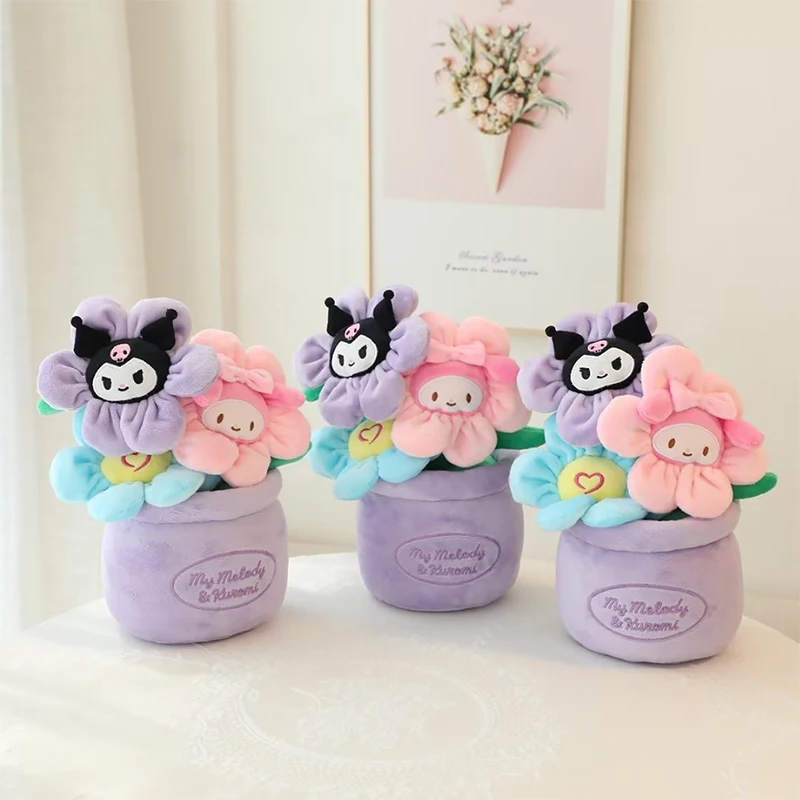 

Милый мультяшный плюшевый букет Sanrio аниме My Melody Kuromi настольное украшение Kawaii Девушка цветы ручной работы кукла игрушка Рождественский подарок