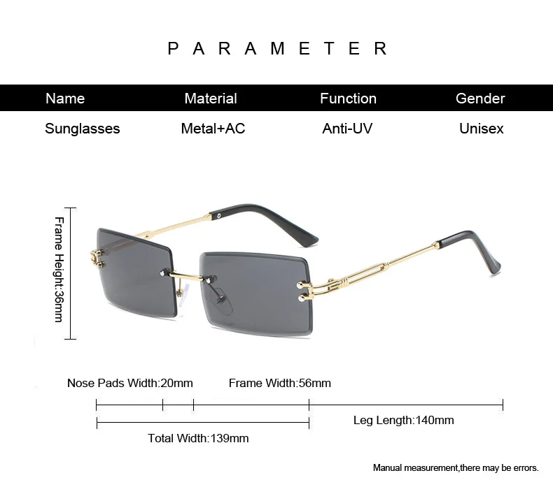 Vintage rektangulära solglasögon utan båge dam metall gradient_voghion.com