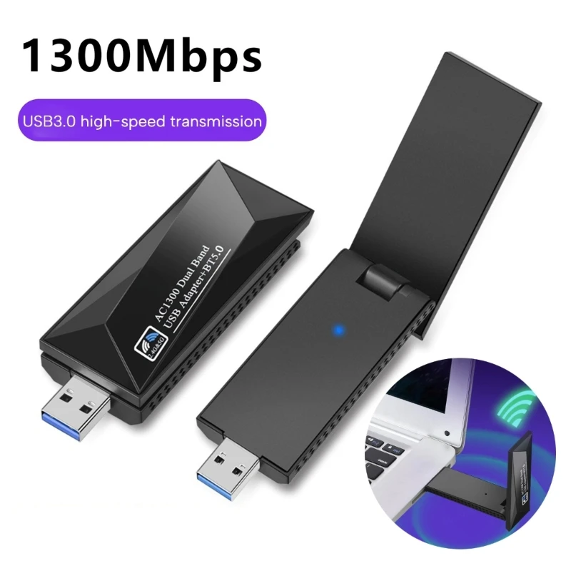 

USB3.0 NetworkCard 1300Mbps DualBand 2.4G/5Ghz Wireless Wifi Adapter Receiver Dropship