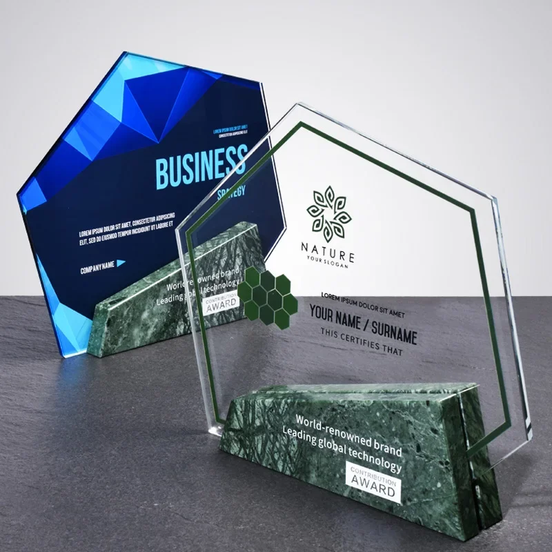 Customized Glass Trophy, Creative Company Annual Meeting Souvenir Awards, High-End Honor, Geometric Shape, Marble Crystal Trophy