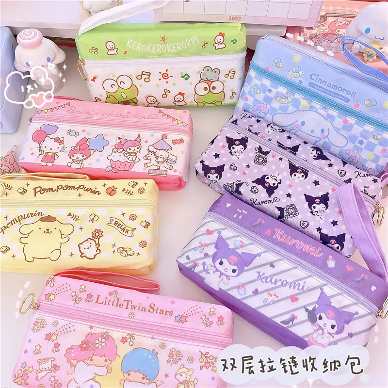 

Kawaii Sanrio Cinnmoroll My Melody Kuromi Pencil Case Cute Large Capacity Pen Bag Canvas Female Student Storage Stationery Bag