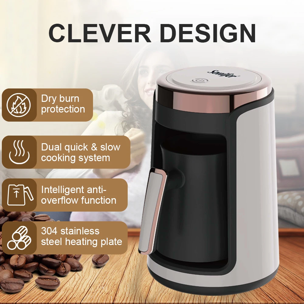 Turkish Coffee Maker Coffee Machine Anti-Overflow 250ml Heating Pot Touch Screen 95&deg;C Bottom Heating Auto Power Off 550W