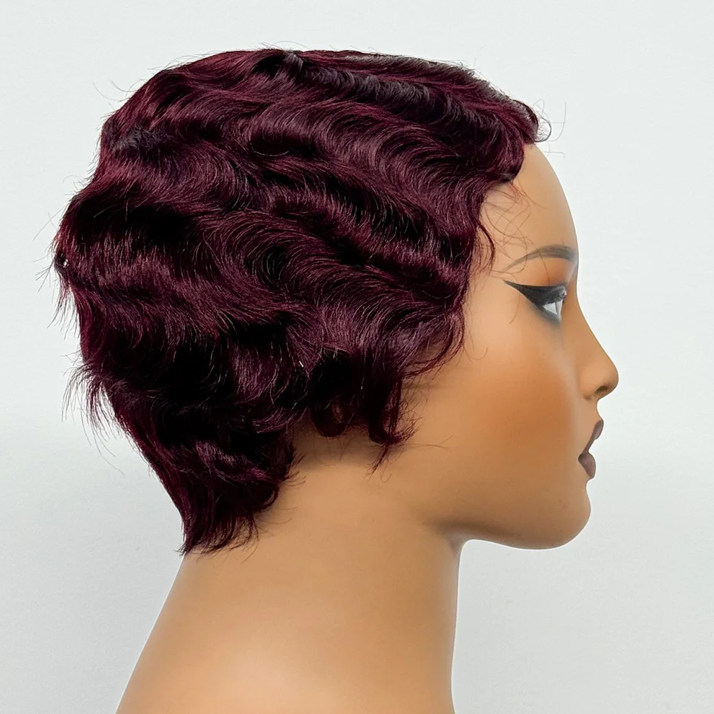 Full Machine Made Wigs Pixie Cut Short Bob Loose Wave Human Hair Wigs Curly Wave Bob Glueless Wigs Remy Hair for Black Women