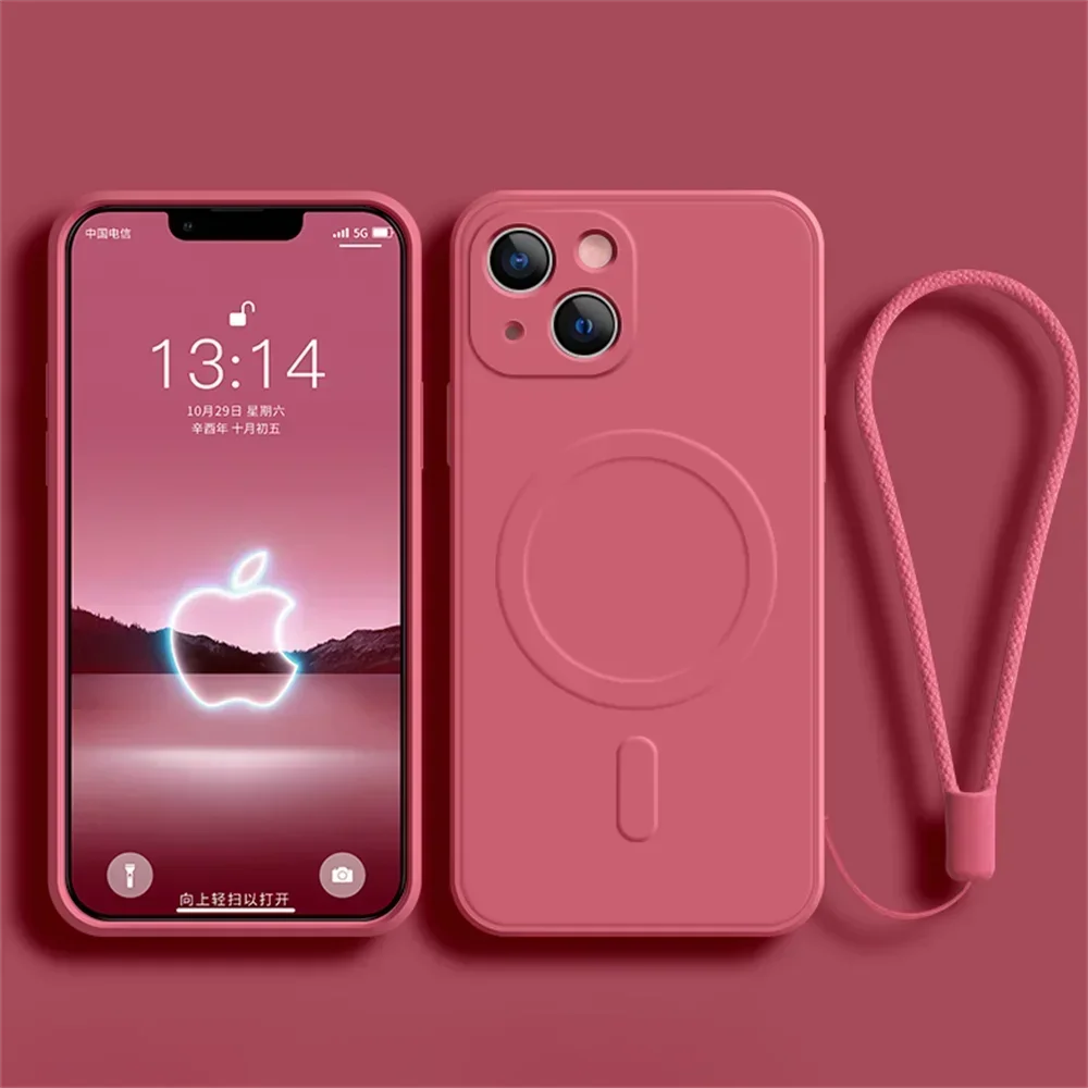 thumbnail image 1 of Liquid Silicone Case For iPhone 15 11 13 12 14 Pro Max Mini XR Xs Plus SE Phone Magnetic Wireless Charging For Magsafe Cover, 1 of 5