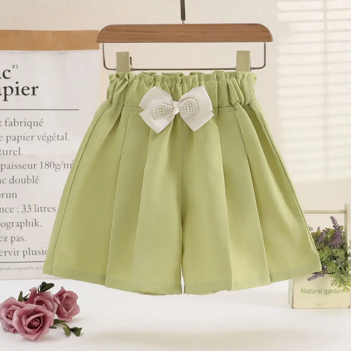 4-16 Yrs Teenager Girls Korean High Waisted Loose Shorts Back To School Green Clothes New Summer Baby Girls Beach Clothes