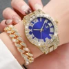 2PCS Luxury Rhinestone Men Watches Fashion Stainless Steel Band Male's Analog Quartz Watch Bracelet Set Relogios Masculino 5