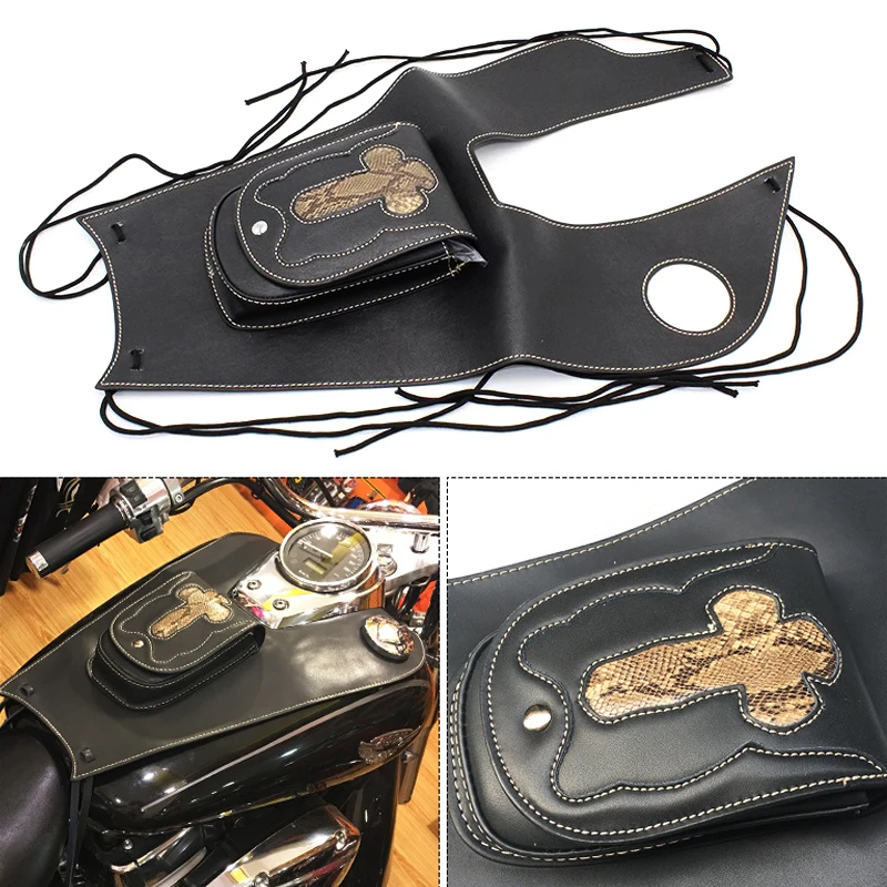 Borsa Copriserbatoio Universale In Pelle PU Per Moto - Tasca Portaoggetti Impermeabile Con Cinghia - Colore Nero - 4