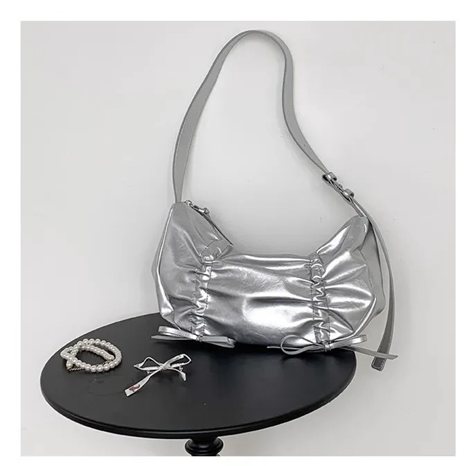 Chic Designed Draw String Shoulder Bags For Women 2024 Solid Simple PU Underarm Bag New Summer Office Lady Totes Bolsa Mujer
