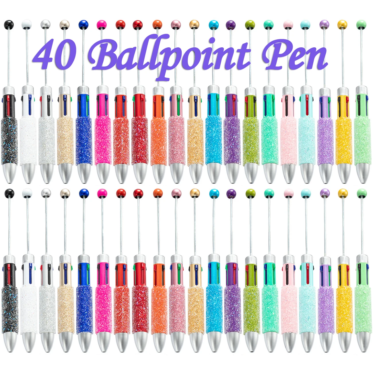 

40Pcs New 4-in-1 Creative Flash Diamond Pen DIY Beaded Pen Wholesale Handmade Beaded Pen Gifts for Students, Schools and Offices