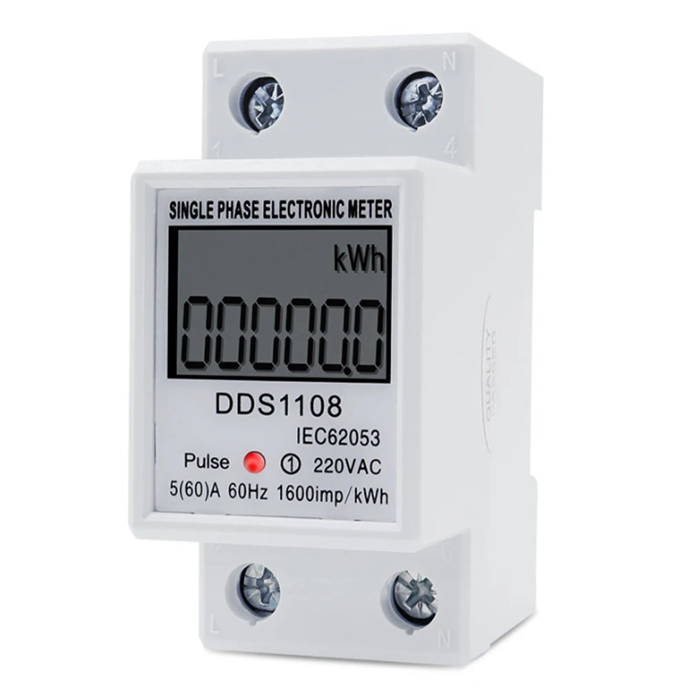 LCD Single Phase Electric Energy Meters KWH AC Digital Watt-Hour Meters 220V 60A Guide Rail Intelligent Digital Display Meter