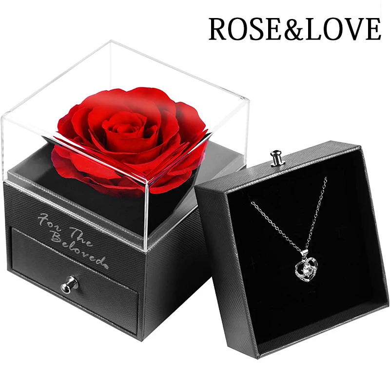RoseJewelryGiftBoxRingEarringsNecklaceStorageWeddingValentinesArtificialEternalRose