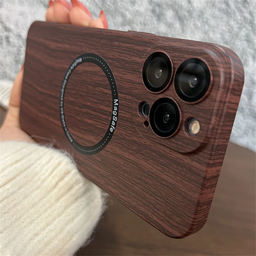 Retro Wood Grain For Magsafe Magnetic Wireless Charger Case For iPhone 13 12 Pro Max 13Promax HD Camera Lens Film Glass Cover magsafe charger wireless